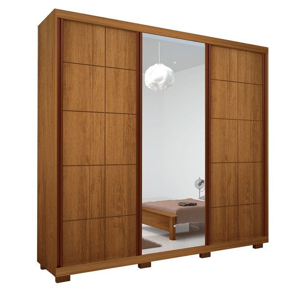 Guarda-Roupa Casal em MDF, 3 Portas, 4 Gavetas, Com Pés - Bom Pastor Marista Status Amendoa