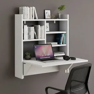 Escrivaninha Mesa Dobrável com Estante 63cm Branco Branco