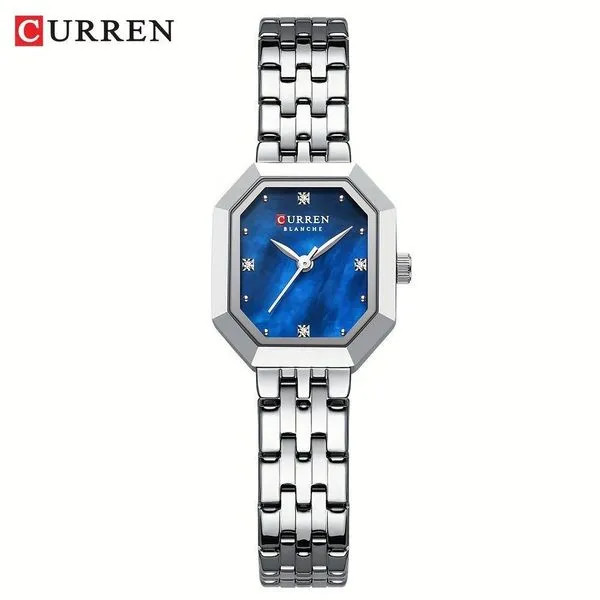 Relógio Feminino de Pulso Analógico Mostrador Quadrado Azul com Pulseira em Aço Inox Design Elegante Curren Relógio Feminino de Pulso Analógico Mostrador Quadrado Azul Pulseira Aço Inox Sofisticado Curren