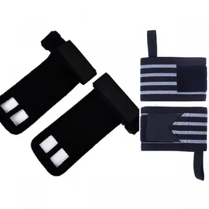 Munhequeiras YangFit Profissional 1 Par + Luva Hand Grip Couro - 1 Par