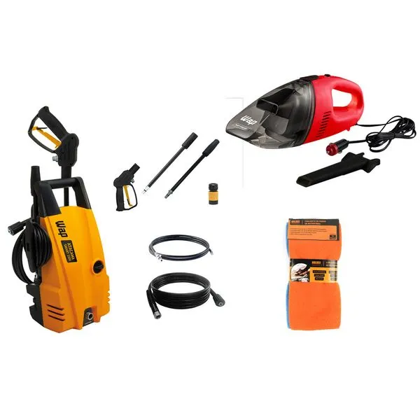 Kit Lavadora Desobstruidora de Alta Pressão Wap Atacama 127V com Aspirador Automotivo Wap e 4 Panos Microfibra