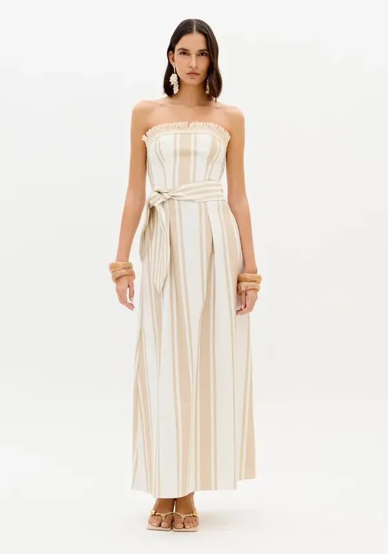 Vestido Longo Sem Alças Com Faixa Bege G