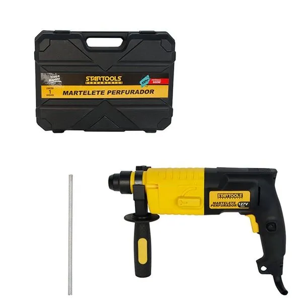 Martelete Perfurador 110V 600W com Energia de Impacto 1,7 Joules e Rotação 0 a 850 RPM Startools Martelete Perfurador 110V 600W com Motor de Cobre e Empunhadura Ergonômica Startools