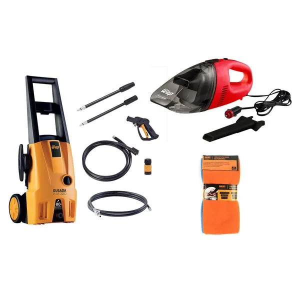 Kit Lavadora de Alta Pressão Wap Ousada Plus Ultra 127V com Aspirador Automotivo Wap e 4 Panos Microfibra