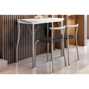 Kit Mesa Dobrável e 2 Banquetas Baixa Mesa Dobrável e 2 Banquetas 105 MDP Aço Courano Prata Branco Prata Conjunto: Mesa De Cozinha Dobrável E 2 Banquetas 105 Prata-branco - Prata-preto - Carraro