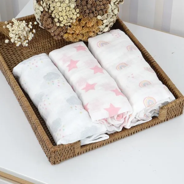 Cueiro Swaddle Soft com 3 peças 80x80cm Chuvinha Colorida