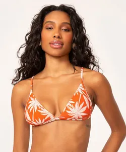 biquíni top triângulo folhagem com bojo proteção uv50 laranja P