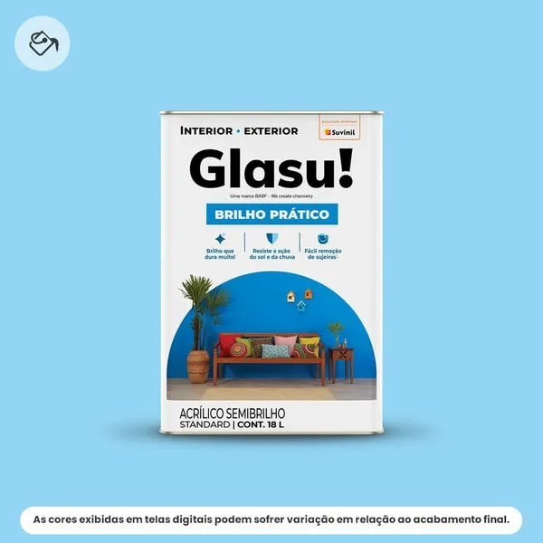 Tinta Acrílica Standard Semibrilho Glasu Suvinil 18L Brilho Prático Céu Claro (MP)
