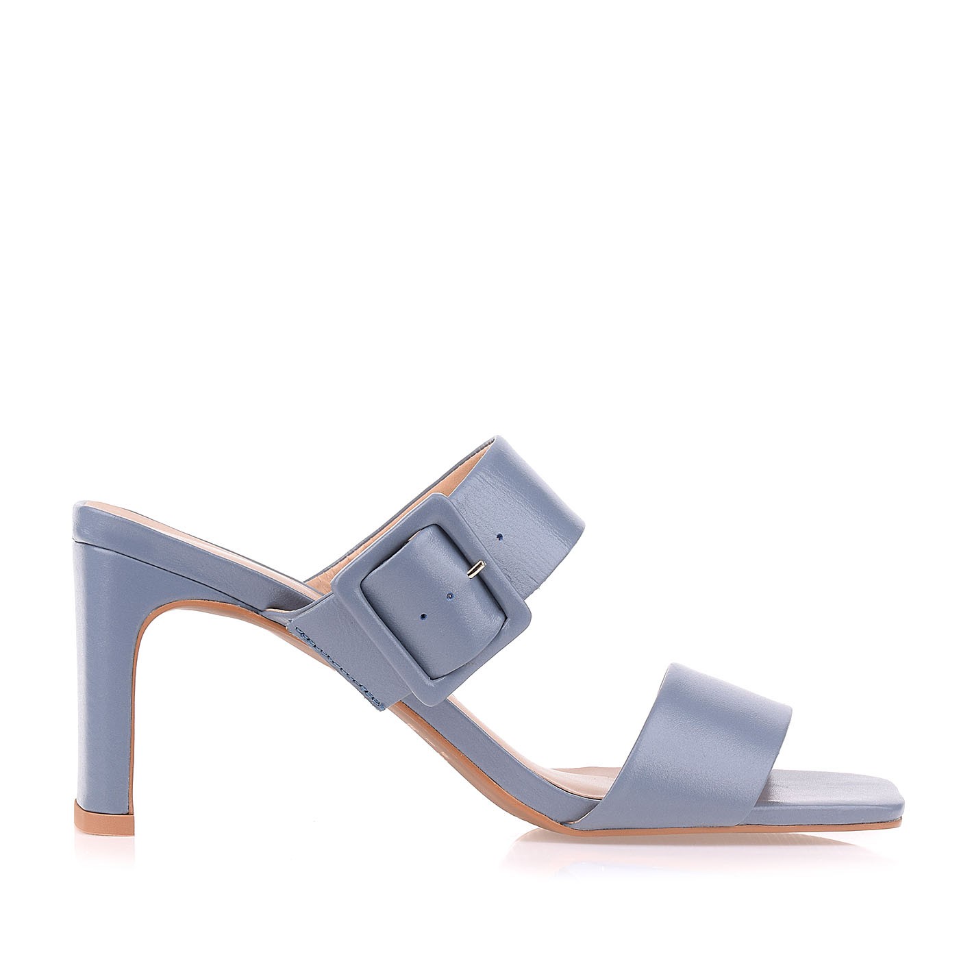 Sandália Salto Médio New Couro Denim