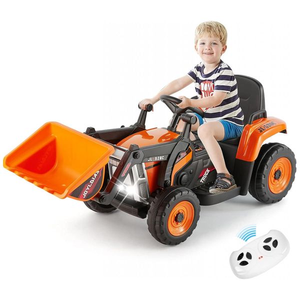 Escavadeira Elétrica Infantil a Bateria 12V com Controle Remoto 2.4 GHz, 3 Velocidades, Música e Luz LED, JOYLDIAS, Laranja