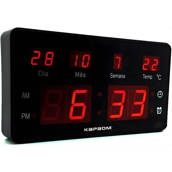 Relógio Digital de Mesa LCD KA-7037 Display de Fácil Leitura Preto Kapbom Relógio Digital de Mesa LCD KA-7037 Display LCD Preto Kapbom