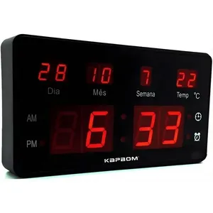 Relógio Digital de Mesa LCD KA-7037 Display de Fácil Leitura Preto Kapbom Relógio Digital de Mesa LCD KA-7037 Display LCD Preto Kapbom