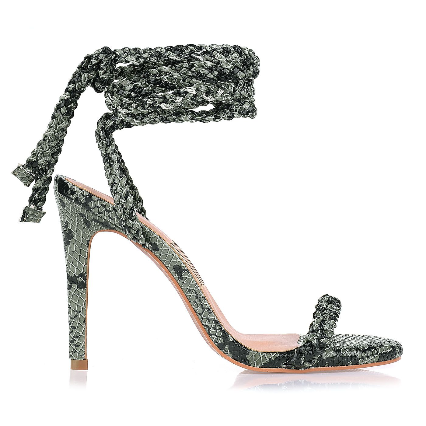 Sandália Salto Alto Lace Up Braid