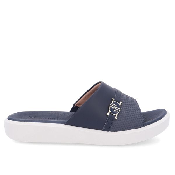 Tamanco Plataforma Couro Azul Enfeite 40