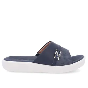 Tamanco Plataforma Couro Azul Enfeite 40