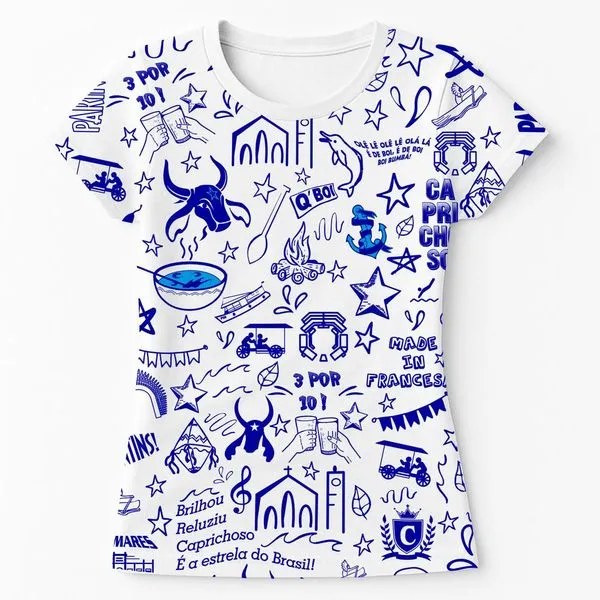 Baby Look Gibi Q'Boi Caprichoso Branco E Azul M (MP)