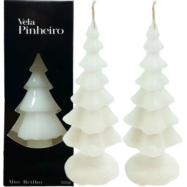 Velas Decorativas Natalinas Kit 6 Peças para Decoração em Formato de Pinheiro Branco Altura 20cm em Parafina Velas Decorativas Natalinas Kit 6 Peças Formato Pinheiro Branco Altura 20cm em Parafina