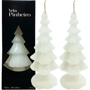 Velas Decorativas Natalinas Kit 6 Peças para Decoração em Formato de Pinheiro Branco Altura 20cm em Parafina Velas Decorativas Natalinas Kit 6 Peças Formato Pinheiro Branco Altura 20cm em Parafina