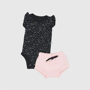 Conjunto Body Preto e Shorts Rosa Estampa Love Baby Gut M