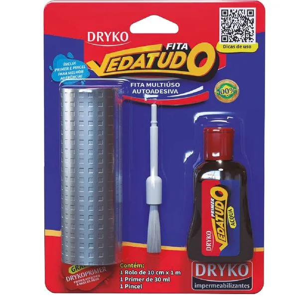 Fita Vedatudo de Alumínio 1 Metro com Pincel e Primer - BLISTER-ALUM - DRYKO