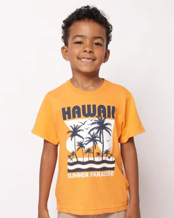 Camiseta Infantil Algodão Estampa Tropical Manga Curta Laranja 6