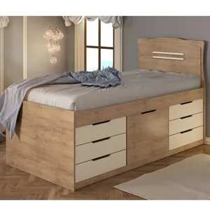 Cama Solteiro Angel com 7 Gavetas - Amêndoa/Off White