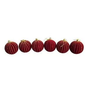 Jogo Bolas Veludo Bordo - Listas Ouro 6 Unid. para Decoração de Natal com Listras Douradas Bordô Tok da Casa Bolas Decorativas de Natal Jogo Bolas Veludo Bordo - Listas Ouro 6 Unid. com Listras Douradas Bordô