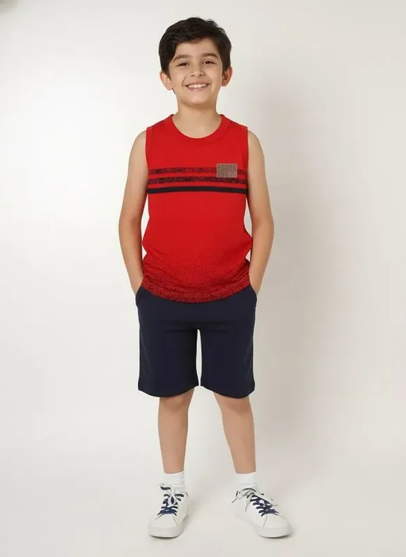 Conjunto Curto Moletinho Infantil Para Menino- VERMELHO 8