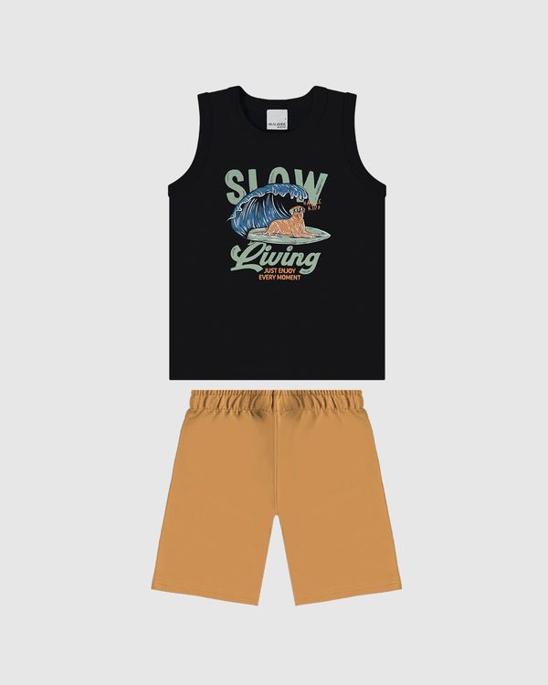 Conjunto Infantil Menino Regata Slow Living Em Algodão Malwee Kids Preto - 18