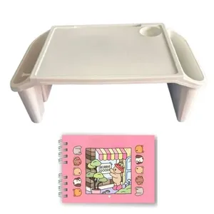 Mesa Apoio Infantil + Livro De Capa Dura – 48 Páginas Para Colorir, Criar E Aprender Bandeja Branca Rosa