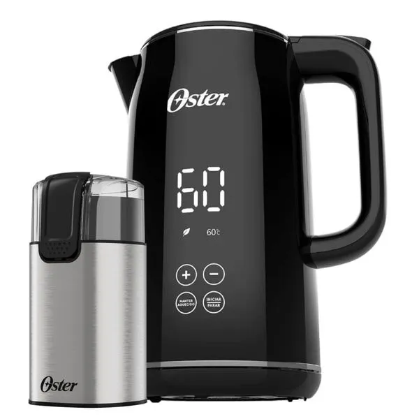 Kit Chaleira Elétrica Digital Black 1,7L OCEL920 e Moedor de Café Elétrico OMDR110 Oster 150W Kit Chaleira Digital 1,7L E Moedor De Café Elétrico Oster 110V