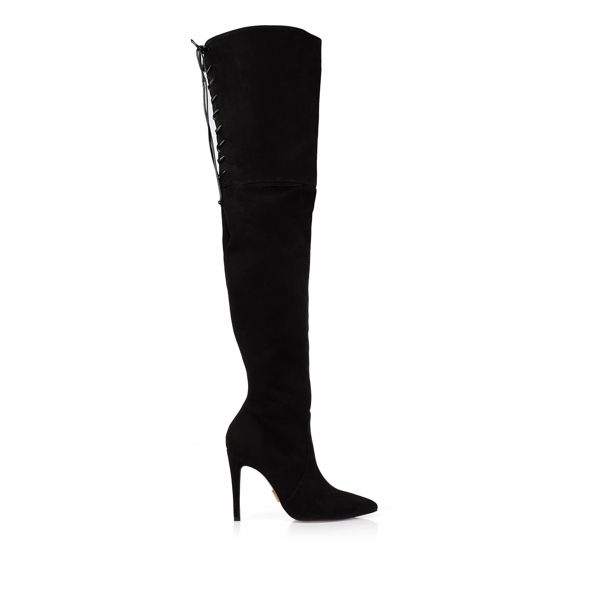 Bota Salto Alto Nobuck Preto
