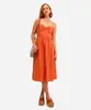 vestido midi feminino com linho e recorte laranja P