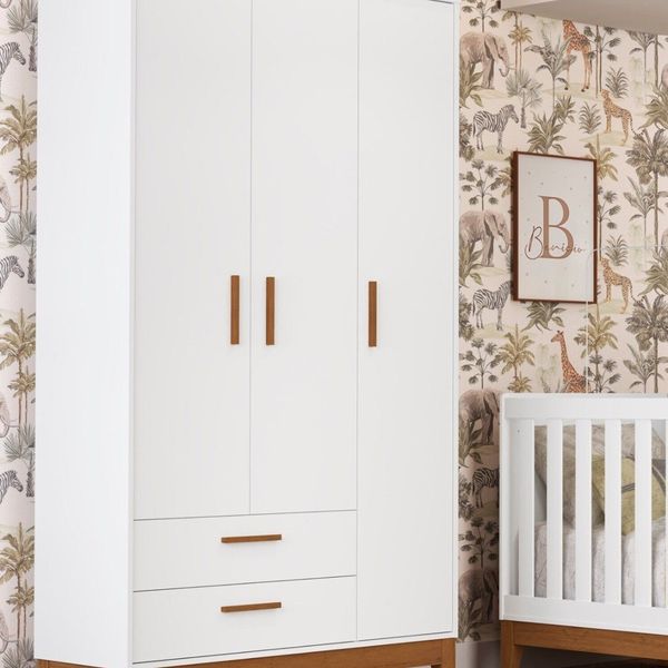 Guarda-roupa 3 Portas para Quarto de Bebê Flip Branco Fosco