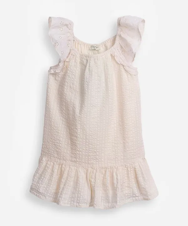 vestido infantil manga de laise texturizado bege 8