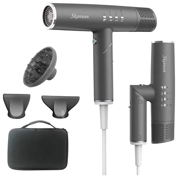 Skanwen Secador De Cabelo Profissional Com 3 Velocidades E 3 Temperaturas, 2000w, Cinza