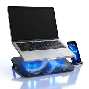Base Cooler para Notebook com Suporte para Celular com Ventoinhas LED Azul e Ajuste de Inclinação Cheguei BR Base Cooler para Notebook com Suporte para Celular com Ventoinhas LED Azul Cheguei BR