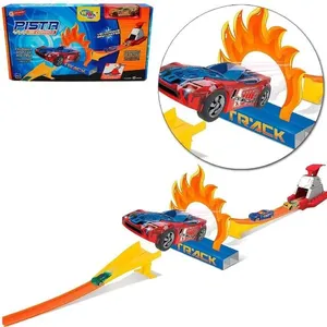 Pista de Corrida Fire Wheel WB12259 com Loop 360 graus Lançador e Carrinho de Fricção 10 Peças Well Kids Pista de Corrida Fire Wheel WB12259 Loop 360 graus com Lançador 10 Peças Well Kids