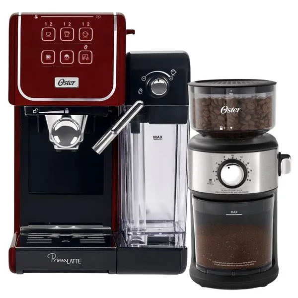 Kit Cafeteira Espresso Oster Primalatte Touch + Precision Aço Inox 18 Xícaras Vermelho 220V Kit Cafeteira Espresso Oster Primalatte Touch + Precision 18 Xícaras 220V