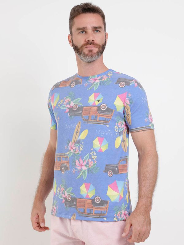 Camiseta Manga Curta Estampada Masculina Azul M