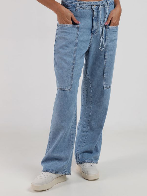 Calça Jeans Cargo Bolso Amplos Autentique Feminina AZUL 46