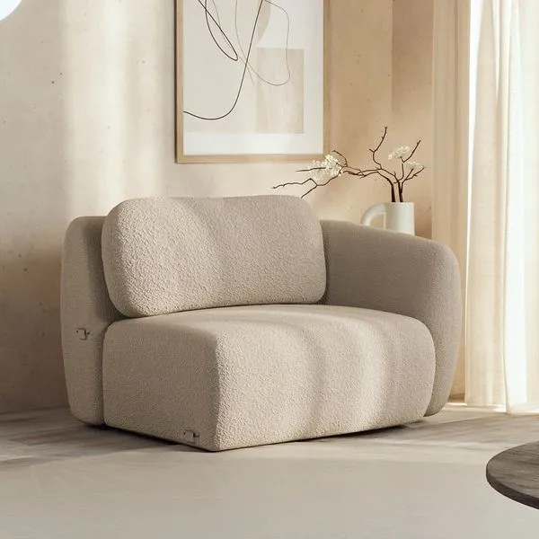 Sofá Modular 100cm com Braço Direito Orla CabeCasa MadeiraOriginals Dourado Areia Areia