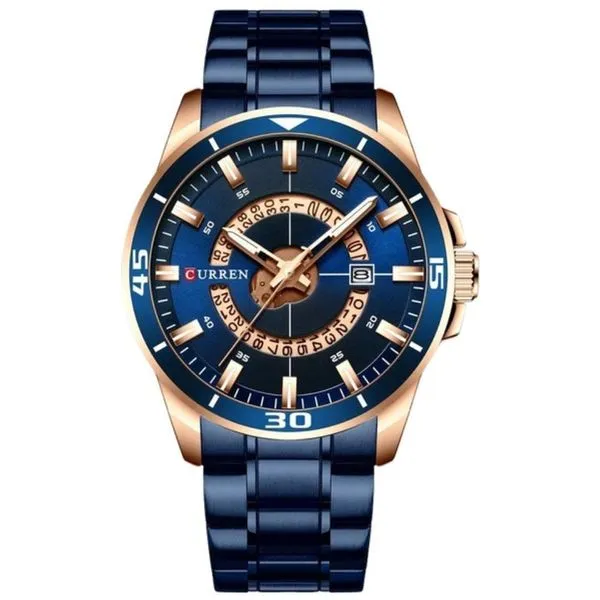 Relógio de Pulso Masculino Quartzo Calendário Cronometragem Analógico Pulseira de Aço Inox Azul Curren Relógio Masculino Quartzo Calendário Cronometragem Aço Inox Azul Curren