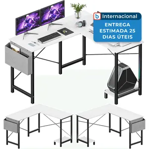 Mesa Gamer Em Formato De L Sweetcrispy De Canto Com Bolsa Lateral Branco A-MBI