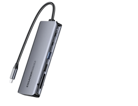 Adaptador USB-C para SSD NVMe M.2/TF Card/SD Card/2USB-C/USB-A 3.0/USB-A 2.0 EHB7-XJ0G-Z Cinza - Essager Adaptador Essager USB-C para SSD NVMe M.2/TF Card/SD Card/2USB-C/USB-A 3.0/USB-A 2.0 EHB7-XJ0G-Z Cinza