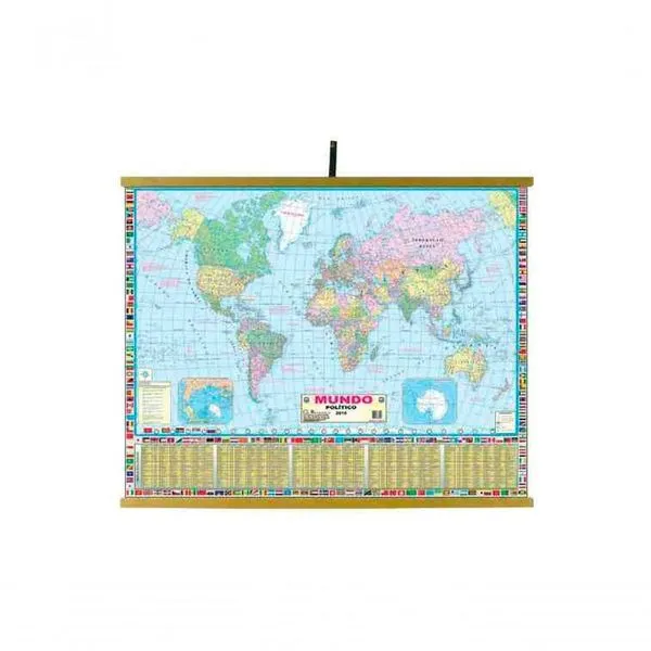 Mapa Educativo Sonho de Criança Mundo Político Plastificado com Moldura em Madeira 900x1200MM Mapa Educativo Sonho de Criança Mundo Político com Moldura em Madeira 900x1200MM