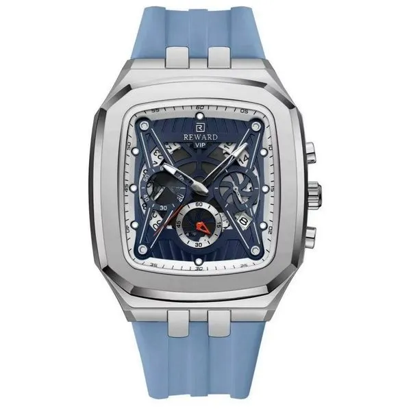 Relógio De Quartzo Masculino Design Retangular à Prova D´gua Casual Azul Claro