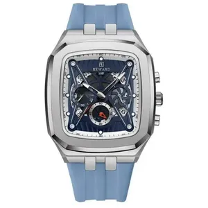 Relógio De Quartzo Masculino Design Retangular à Prova D´gua Casual Azul Claro