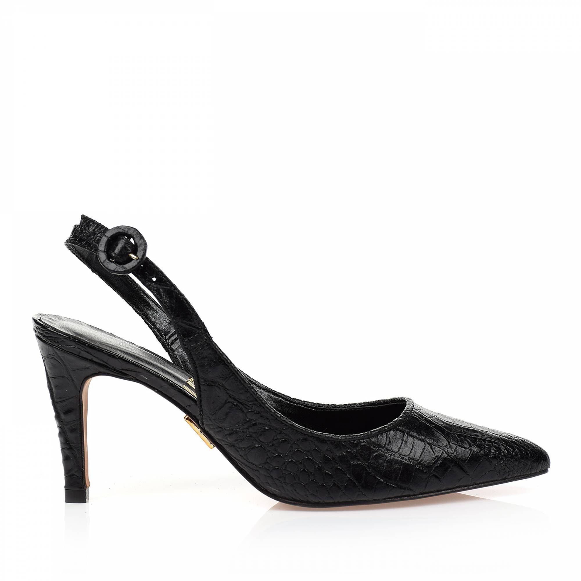 Slingback Salto Médio Aligator Preto