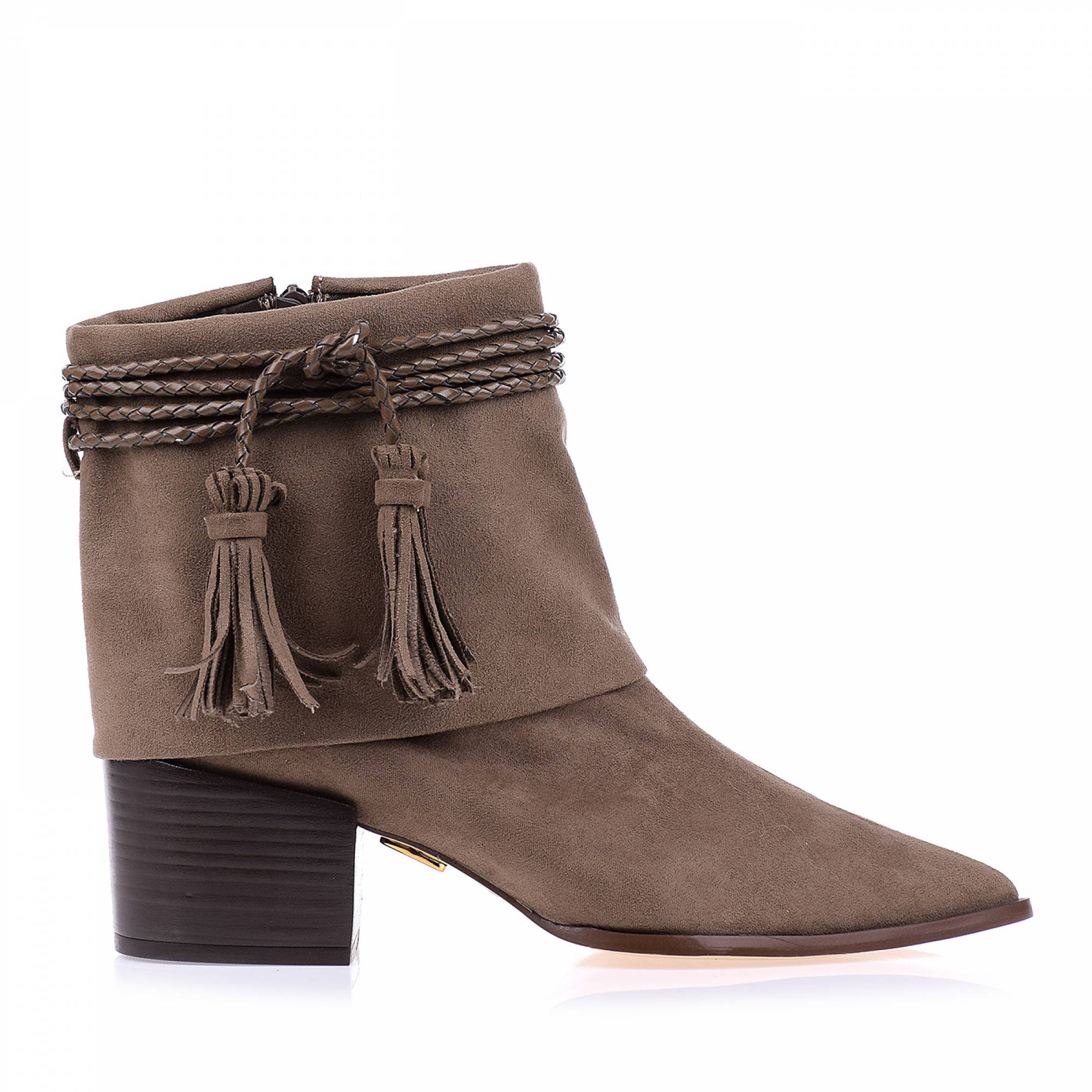 Bota Salto Médio Suede Castor